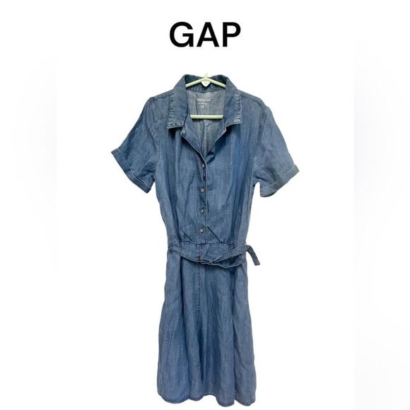 NEW GAP Kids buttoned belted collared short sleeve chambray dress XL